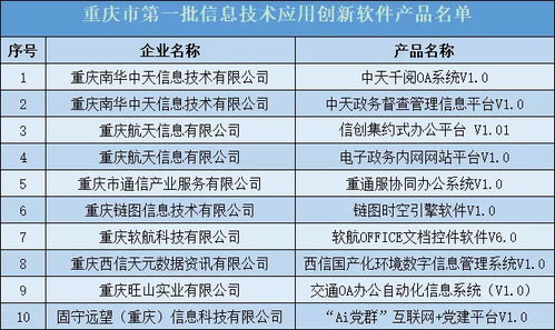 重庆首批10项信息技术应用创新软件产品名单出炉